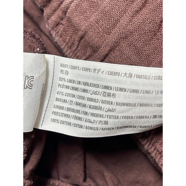 Abercrombie & Fitch Brown Linen Pleated High Elastic Waist Wide Leg Shorts Sz L