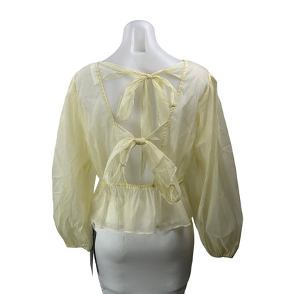 NEW ASTR The Label Amie Shirred Yellow Long Balloon Sleeves Peplum Blouse Top M