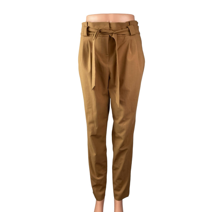 Calvin Klein Women's Brown High Rise Tie Waist Paperbag Trousers Dress Pants 4