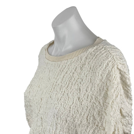 Zara Women's Cream Textured Half Dolman Sleeve Crop Boxy Sweater Blouse Top Sz M