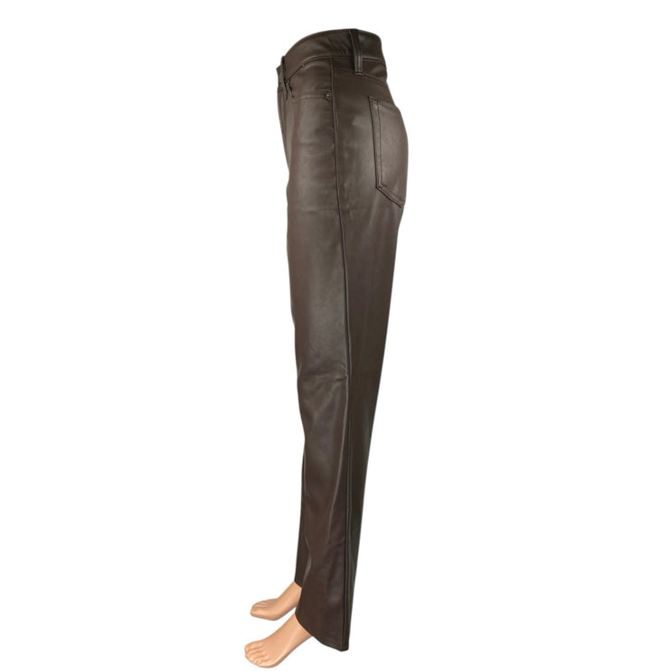 Old Navy High Rise Bootcut Faux Leather Women Brown Vegan Flare Trousers Pant 4T