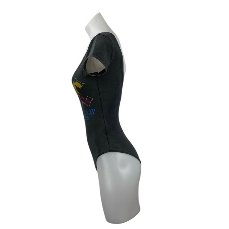 ACDC Women's Black Scoop Neck Short Sleeve Rock Band T Shirt Bodysuit Top Size S