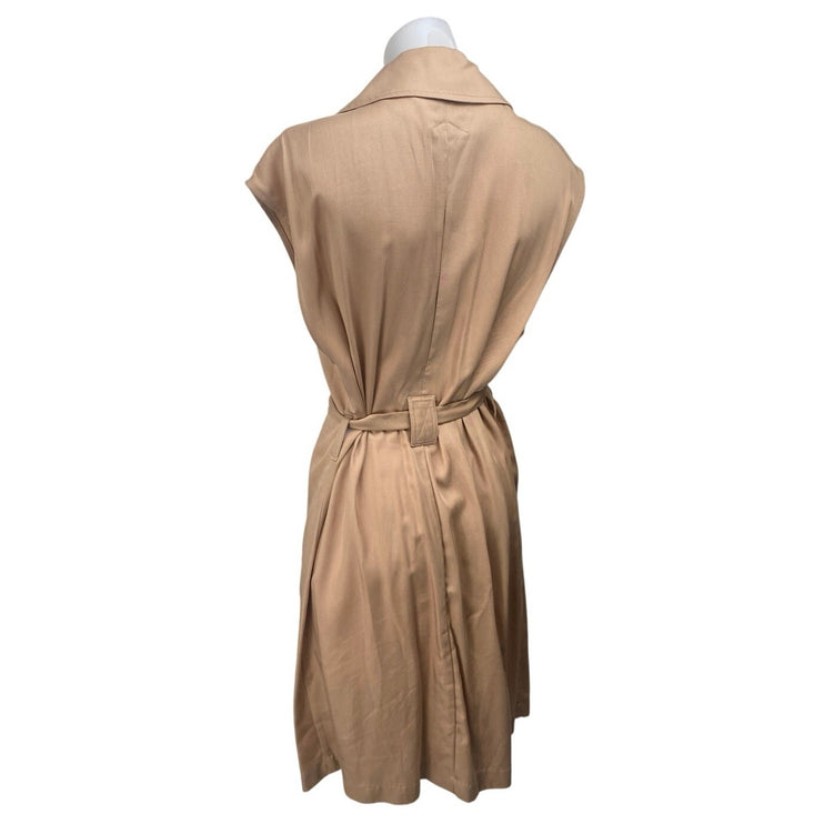 Zara Tan Khaki Drop Shoulder Tie Waist Notch Collar Vest Coat Mini Dress Size M