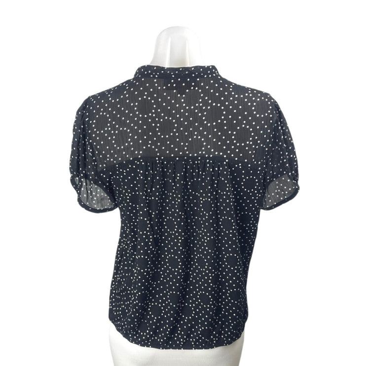 Ann Taylor Loft Women's Black White Polka Dots Short Sleeve Blouse Top Size LP
