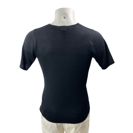August Silk Knits Men Black 100% Silk Ribbed Knit Short Sleeve T Shirt Tee Top S