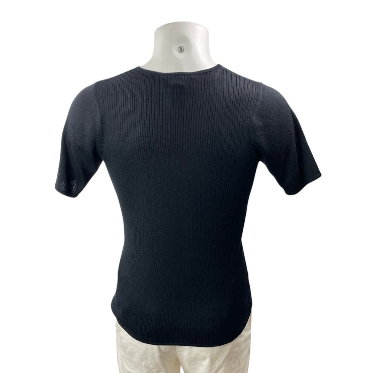 August Silk Knits Men Black 100% Silk Ribbed Knit Short Sleeve T Shirt Tee Top S