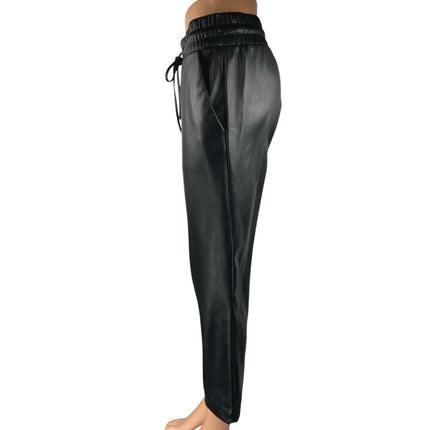 Ann Taylor Loft Black Faux Leather High Waist Straight Tapered Trousers Pants S