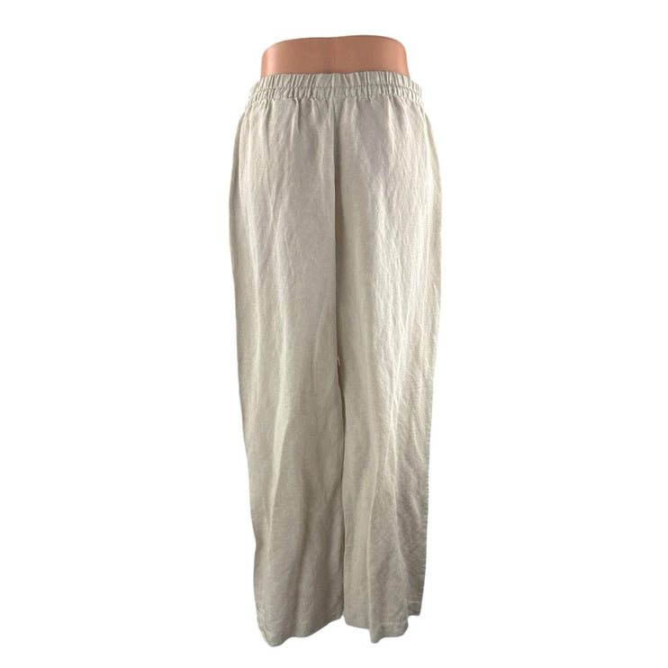 H&M Linen Women's Beige High Rise Baggy Barrel Palazzo Wide Leg Trousers Pants S