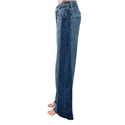 Gap High Rise Striped Blue Two Tone Raw Hem Wide Leg Baggy Denim Jeans Pants 26