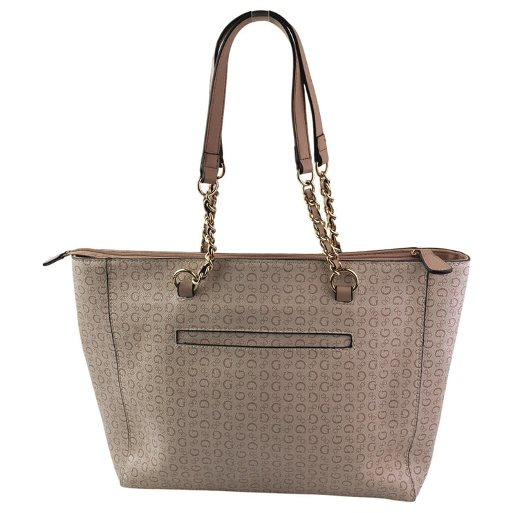 Guess Culkin Women's Beige Logo Monochrome Leather Shoulder Tote Bag Handbag OS