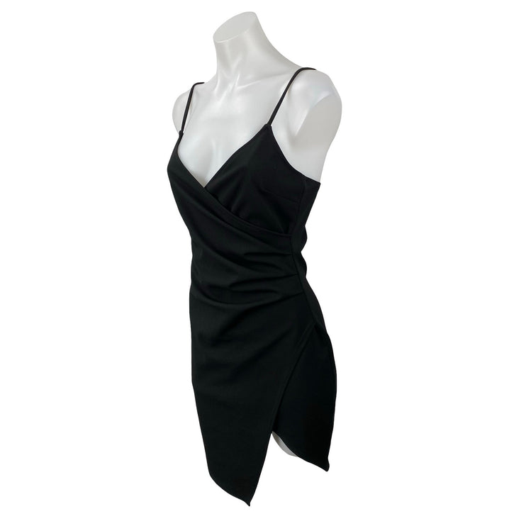 Windsor Black Sleeveless V Neck Cami Faux Wrap Tank Mini Bodycon Dress Size M