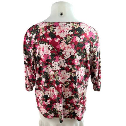 Lands' End Multicolor Floral Half Sleeve Boat Neck T Shirt Tee Top Size 2XL