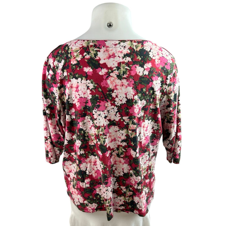 Lands' End Multicolor Floral Half Sleeve Boat Neck T Shirt Tee Top Size 2XL