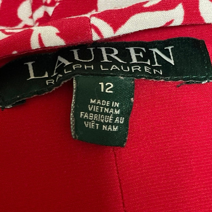 Lauren Ralph Lauren Red White Floral Flutter Sleeve Mini Faux Wrap Dress Size 12