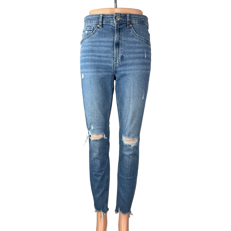 H&M Women's Blue Distressed High Waisted Medium Wash Skinny Denim Jeans Size 8