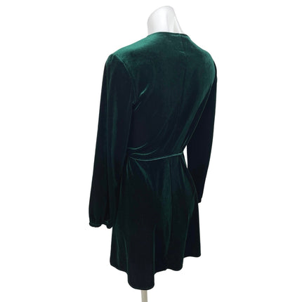 Zara Green Velvet Velour V-neck Long Sleeve Mini Fit & Flare Wrap Dress Size S