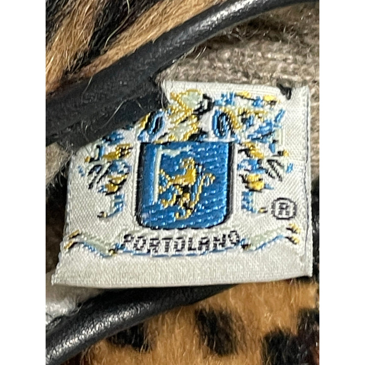 Portolano Women's Black 100% Leather Cashmere Leopard Faux Fur Gloves OS
