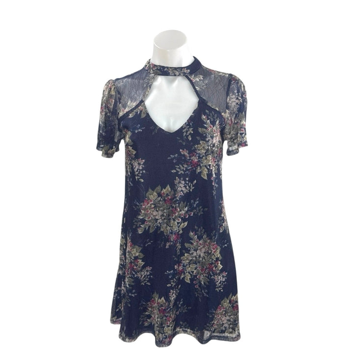Blue Rain Women's Floral Sheer Flutter Sleeve Cut Out Midi A-Line Shift Dress S