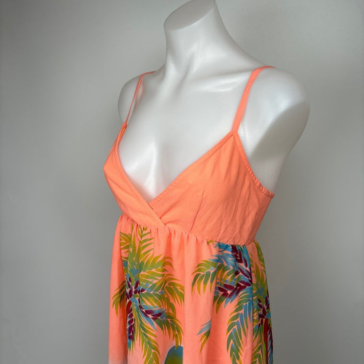 H&M Neon Orange Fruit Tropical Spaghetti V-Neck Sleeveless Mini Sundress Size 6