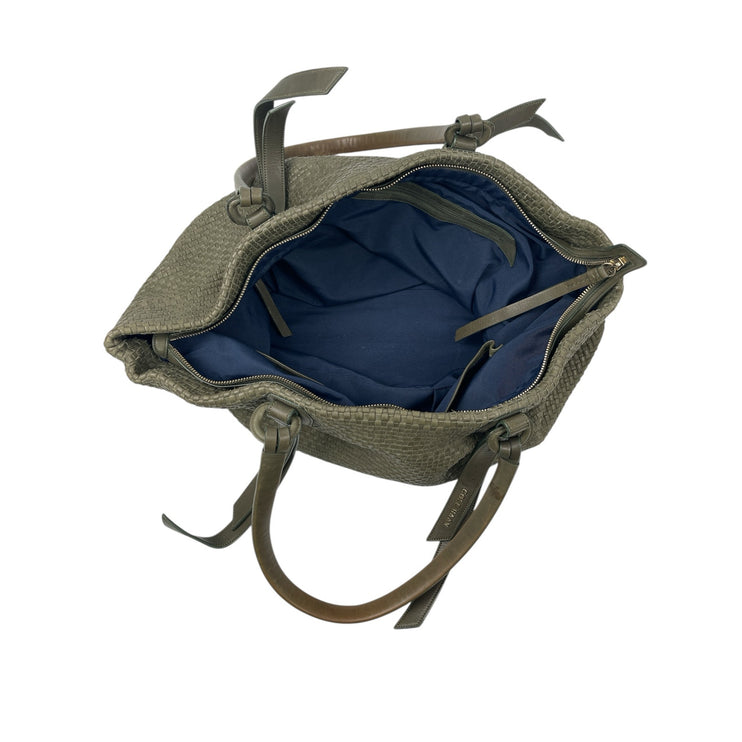 Cole Haan Bethany Green Weave Leather Zip Shoulder Tote Bag Handbag Large OS