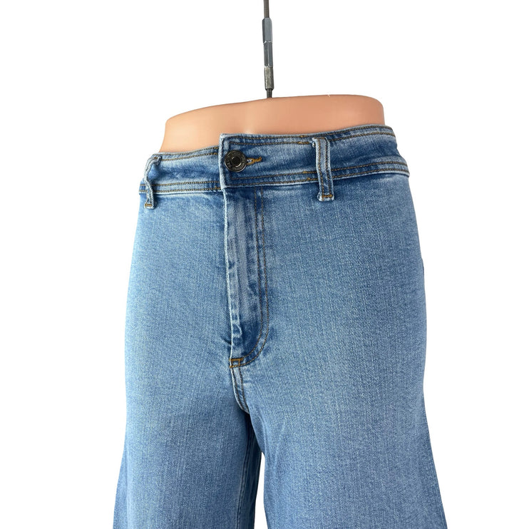 Zara Women's Blue High Rise Wide Leg Palazzo Baggy Raw Hem Denim Jeans Size 4
