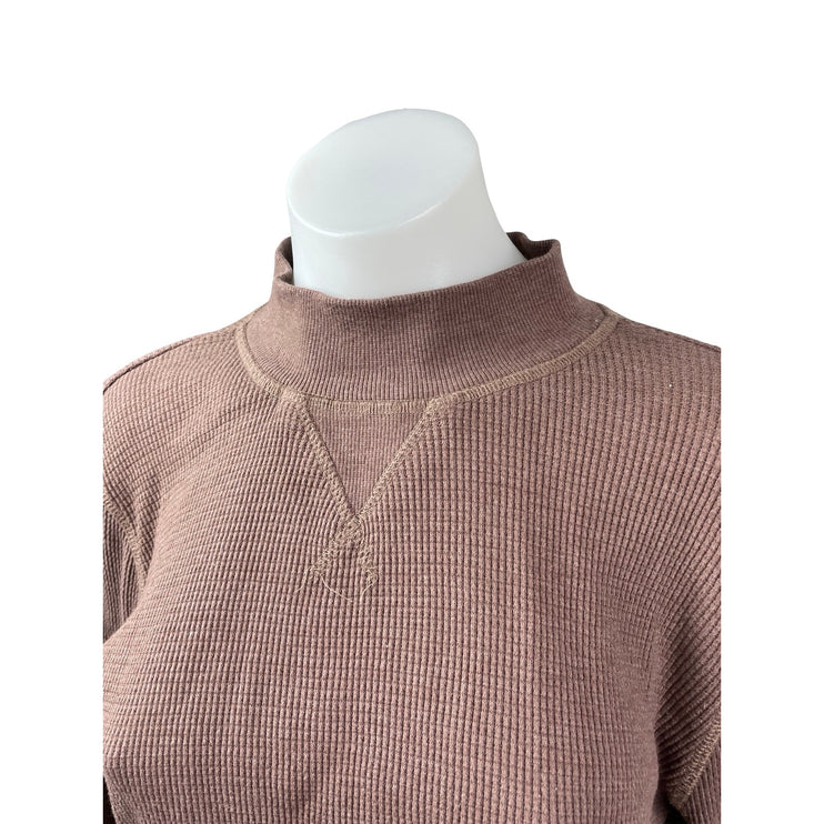 Mono B Brown Long Sleeve Mock Neck Waffle Knit Thermal Cropped Sweatshirt Top L