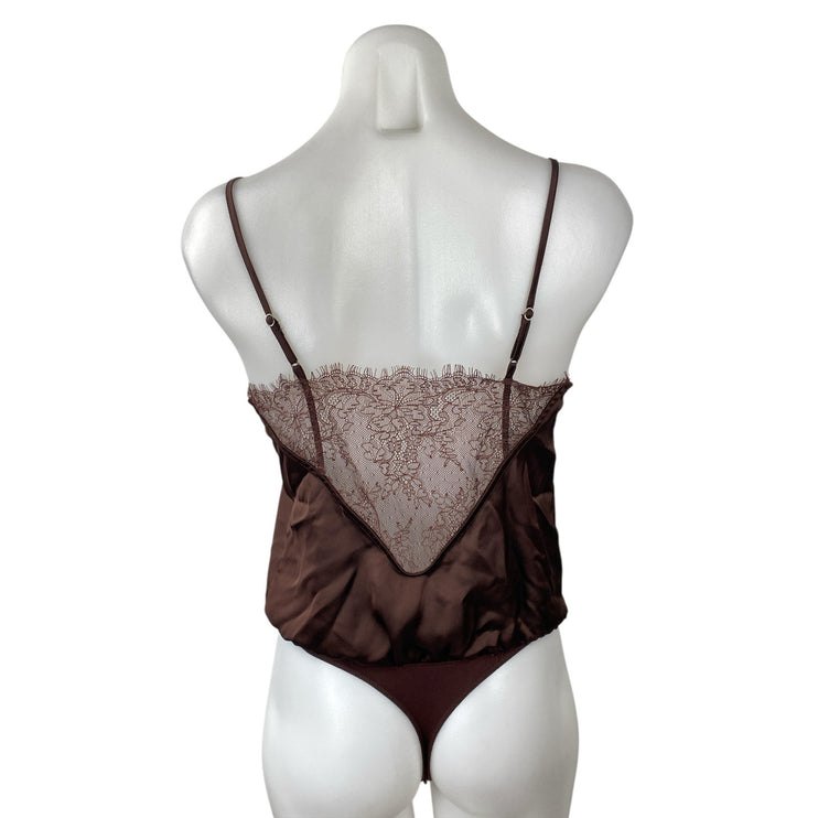 Abercrombie & Fitch Brown Lace Satin Sleeveless V Neck Camisole Bodysuit Top S