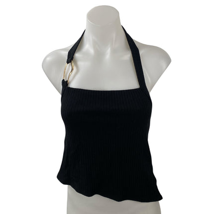 NEW Reformation Ramona Black Knit Halter Neck Sleeveless Asymmetric Tank Top XS