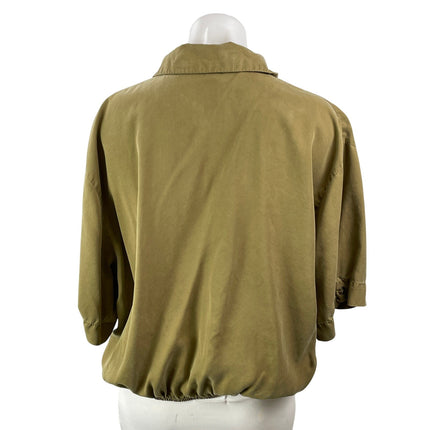 Topshop Womens Khaki Short Sleeves Relaxed Fit Tie Front Button Up Shirt Sz 12