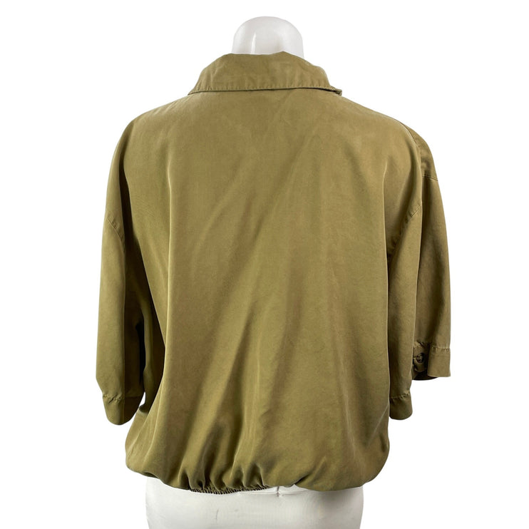 Topshop Womens Khaki Short Sleeves Relaxed Fit Tie Front Button Up Shirt Sz 12