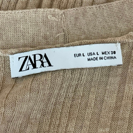 Zara Tan Ribbed Knit Long Sleeve V Neck Button Down Cardigan Sweater Top Size L