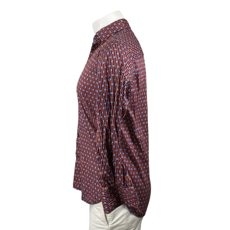 Luchiano Visconti Maroon Floral Striped Long Sleeve Button Down Shirt Top Size S
