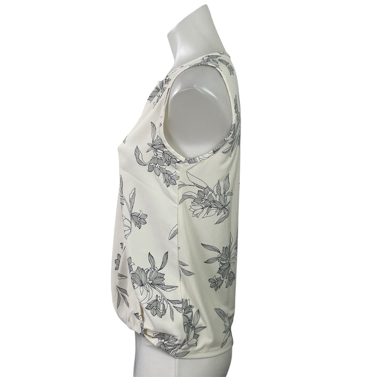 Ann Taylor Womens White Black Floral Sleeveless Faux Wrap Tank Blouse Top Sz XSP