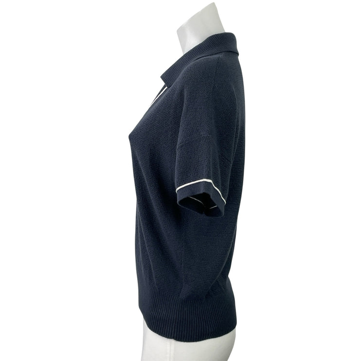 RHONE Women's Gray Blue Short Sleeves Knit Collared Polo Sweater Shirt Top Sz SP