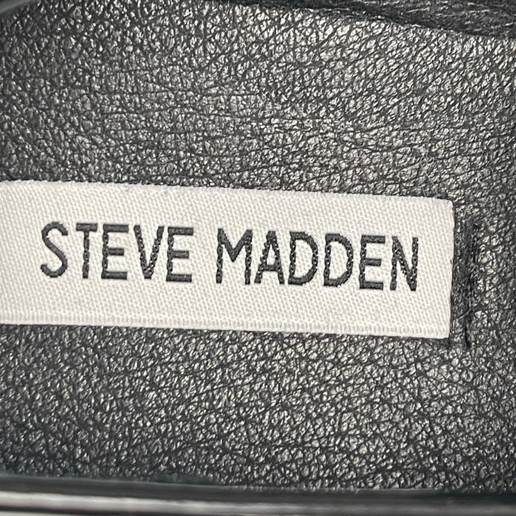 NEW Steve Madden Lando Black Leather Round Toe Slip On Platform Loafers Shoes 8M