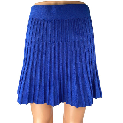 Zara Women's Blue Pleated Rib Knit High Waist Mini A-Line Flared Skirt Size M