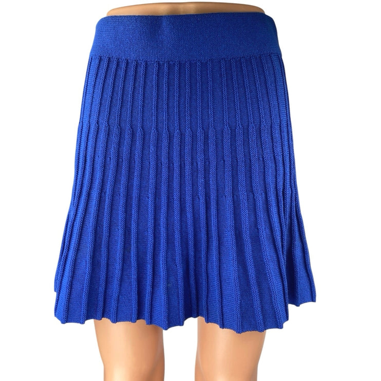 Zara Women's Blue Pleated Rib Knit High Waist Mini A-Line Flared Skirt Size M