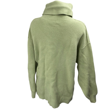 Free People Softly Structured Green Rib Knit Turtleneck Tunic Sweater Top Size S