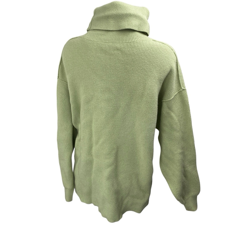Free People Softly Structured Green Rib Knit Turtleneck Tunic Sweater Top Size S