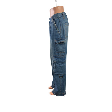 Oak + Fort Womens Blue High Waisted Straight Wide Leg Cargo Denim Jeans Pants 26