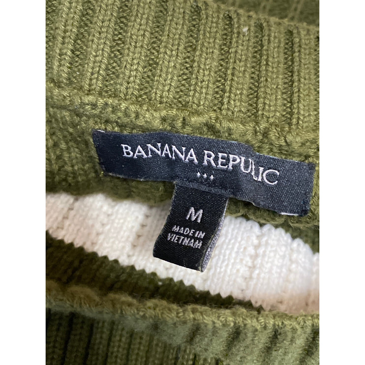 Banana Republic Women's Green White Striped Rib Knit Long Sleeve Sweater Top M