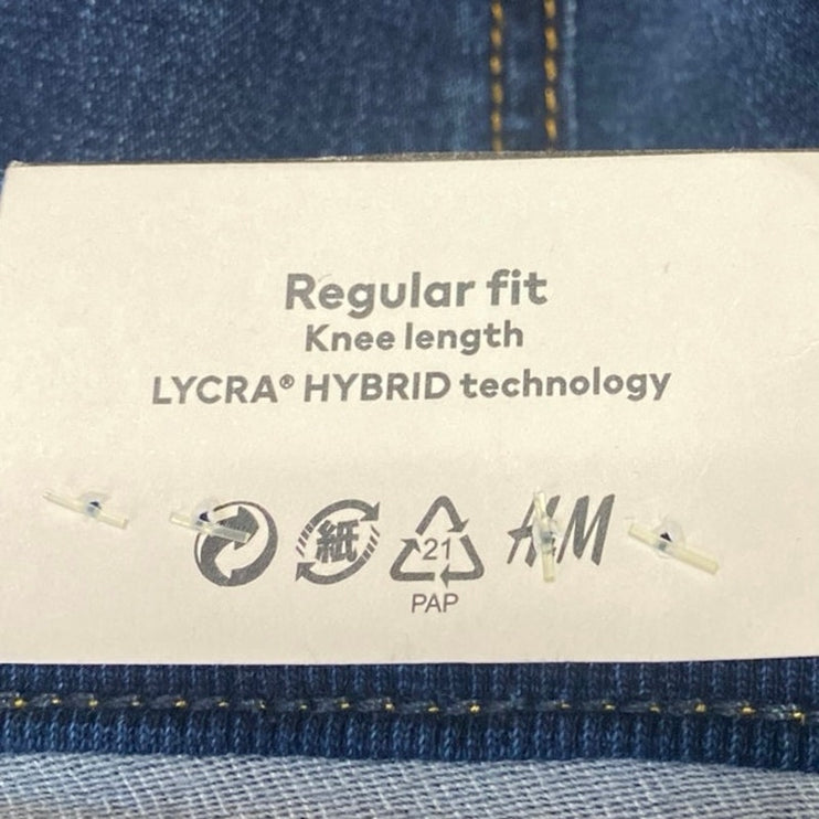 NEW H&M Men's Blue Dark Wash Cuffed Regular Bermuda Denim Jean Shorts Size 34