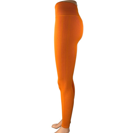 Joja Women's Orange Ribbed Mid Rise Skinny Activewear Yoga Leggings Pants Sz XS