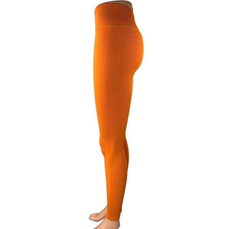Joja Women's Orange Ribbed Mid Rise Skinny Activewear Yoga Leggings Pants Sz XS