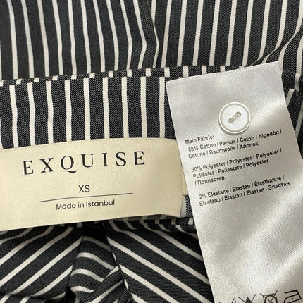 EXQUISE Tobie Black White Short Sleeves Striped Button Down Mini Shirt Dress XS