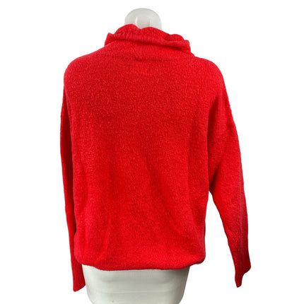 Lou & Grey Women's Red Fleece Tie High Collar Long Sleeve Sweater Top Size S