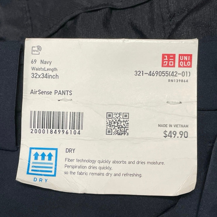 NEW Uniqlo AirSense Mens Black High Waisted Straight Leg Trousers Dress Pants 32