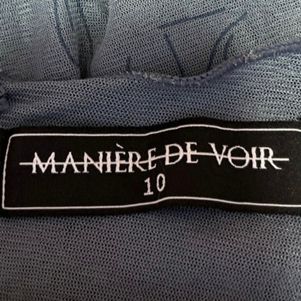 Maniere De Voir Women's Blue Face Sheer Mesh Long Sleeve Bodysuit Top Size 10