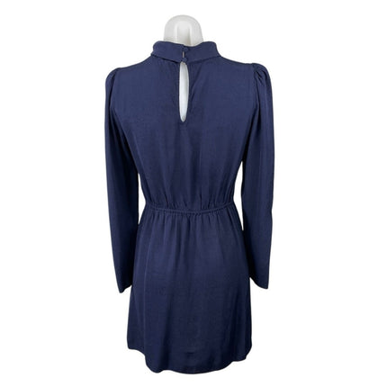 & Other Stories Navy Blue Mock Neck Long Sleeve Texture Fit & Flare Mini Dress 4