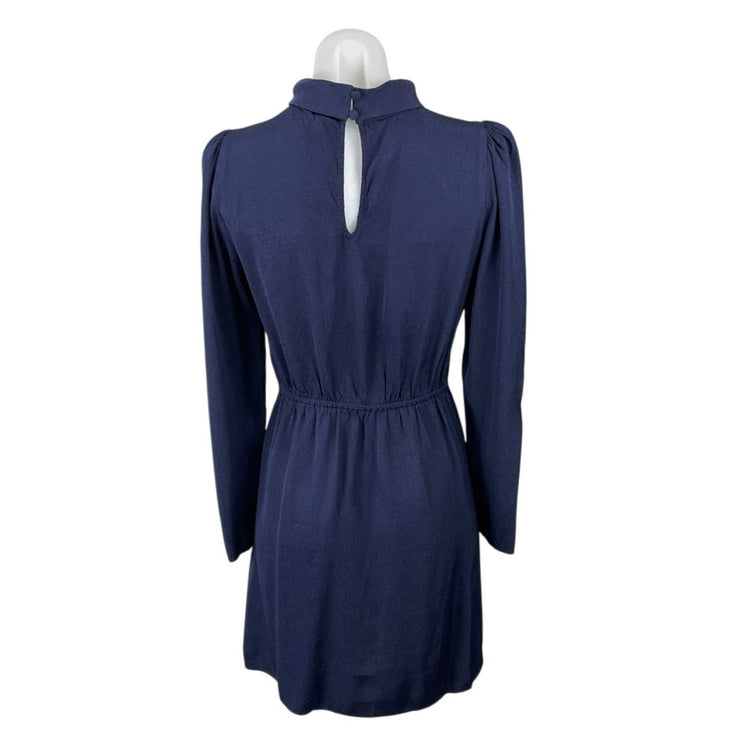 & Other Stories Navy Blue Mock Neck Long Sleeve Texture Fit & Flare Mini Dress 4